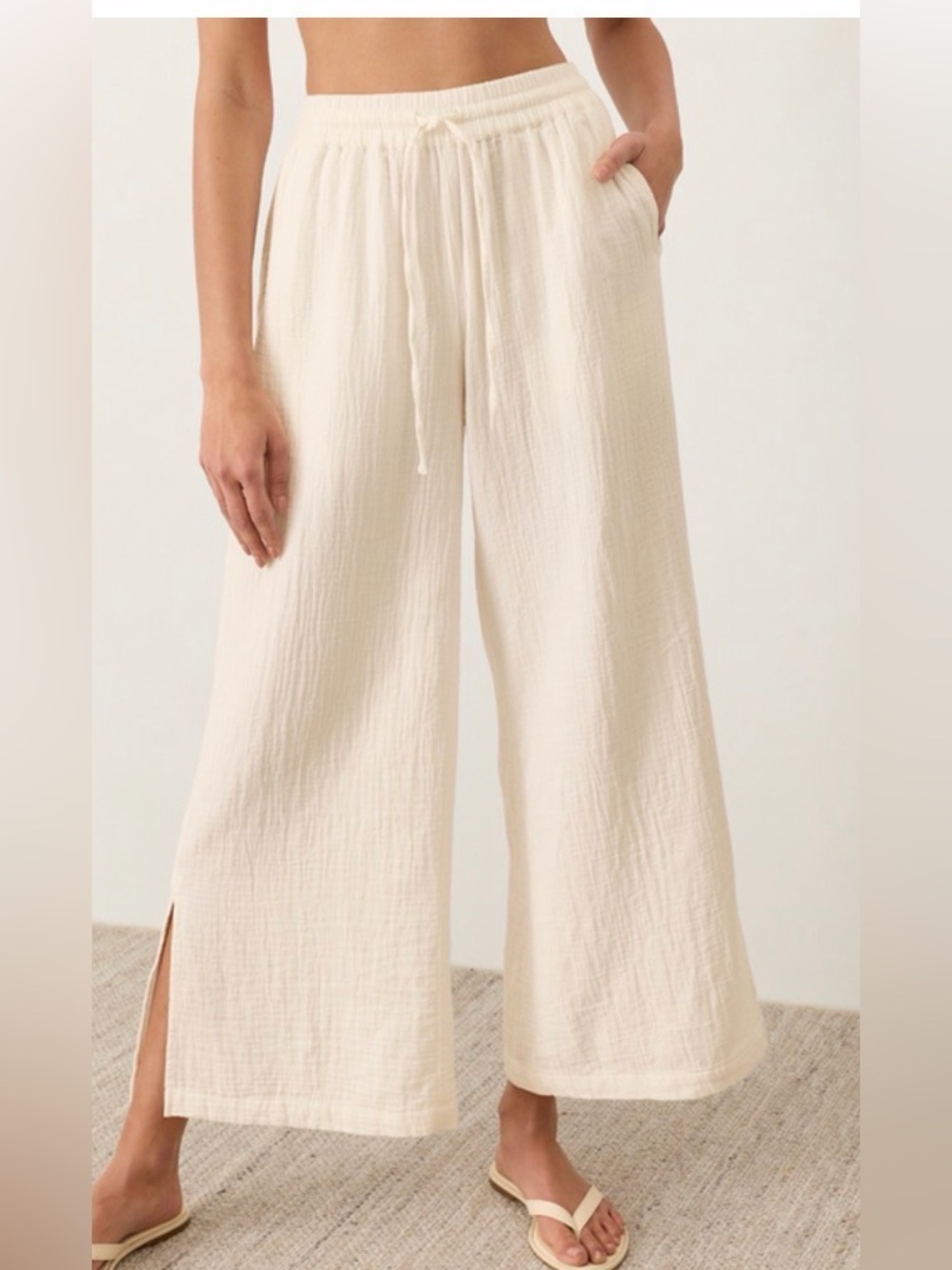 PACT Organic Cotton Coastal Pant Cream Wide-Leg Split-Hem MSRP $88